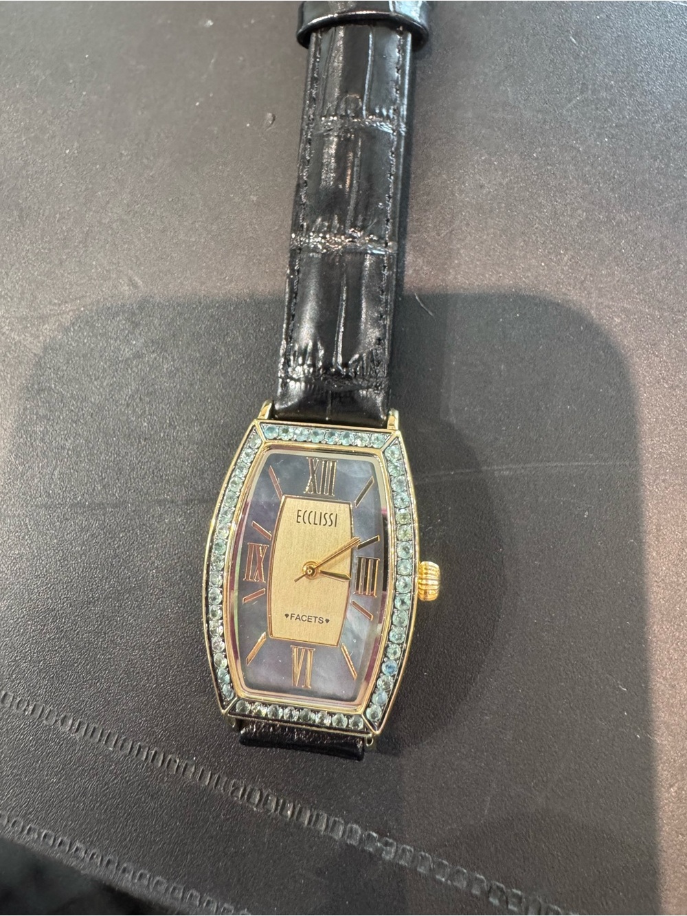 Ecclissi Facets Stainless Steel Alexandrite Leather Watch
